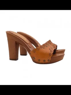 CLOGS WITH 10 CM HIGH WIDE HEEL - LEATHER BAND