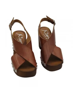 CLOGS WITH 9 CM HIGH WIDE HEEL - CROSSED BAND