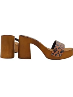 Clogs with animalier print genuine leather band and comfortable heel - K03203 GHEPARDO