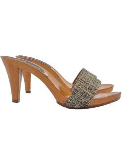 CLOGS WITH BROWN TWEED BAND WITH HEEL 9