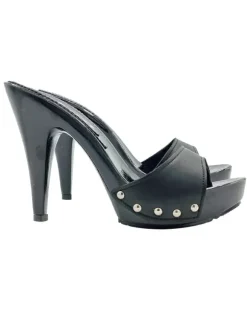 Clogs with 11cm heel and black leather upper