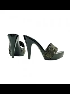 Clogs with 11cm heel and black laser-cut upper