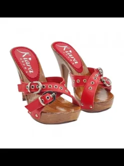CLOGS WITH CROSSED BANDS AND SILVER BUCKLES
