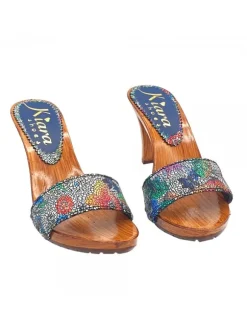 CLOGS WITH DECORATED BAND IN BLACK LEATHER