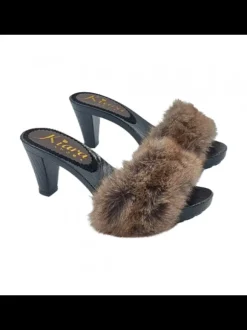 CLOGS WITH FUR AND 8 CM HEEL