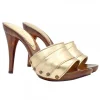 CLOGS WITH GOLD LEATHER BAND AND HIGH HEEL