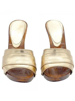 CLOGS WITH GOLD LEATHER BAND AND HIGH HEEL