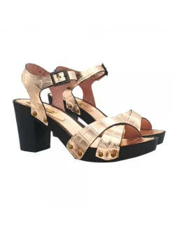 CLOGS WITH GOLDEN CROSSED BANDS HEEL 8