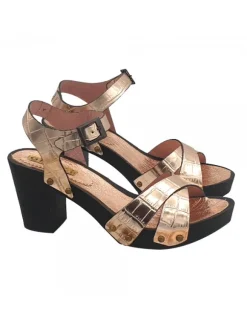 CLOGS WITH GOLDEN CROSSED BANDS HEEL 8