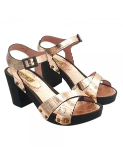 CLOGS WITH GOLDEN CROSSED BANDS HEEL 8