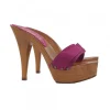 CLOGS WITH PURPLE SATIN BAND AND STILETTO HEEL