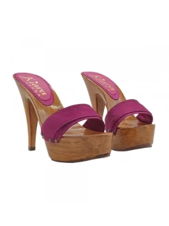 CLOGS WITH PURPLE SATIN BAND AND STILETTO HEEL