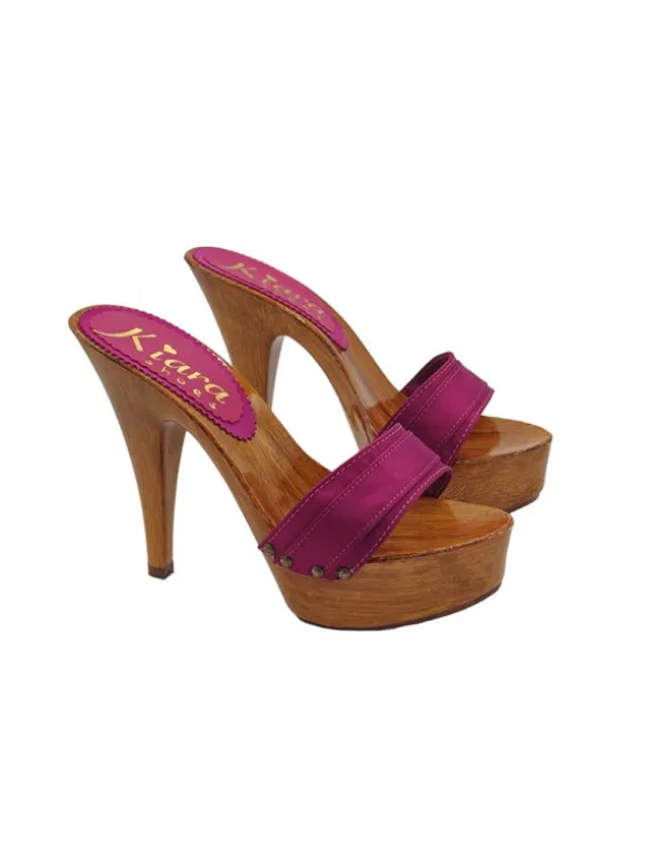 CLOGS WITH PURPLE SATIN BAND AND STILETTO HEEL