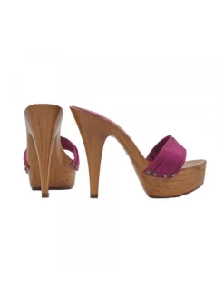 CLOGS WITH PURPLE SATIN BAND AND STILETTO HEEL
