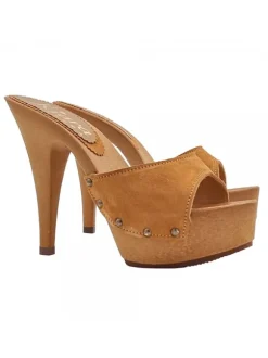 Clogs with suede band and 13 heel - Made in Italy - K93001 CAM CAMEL