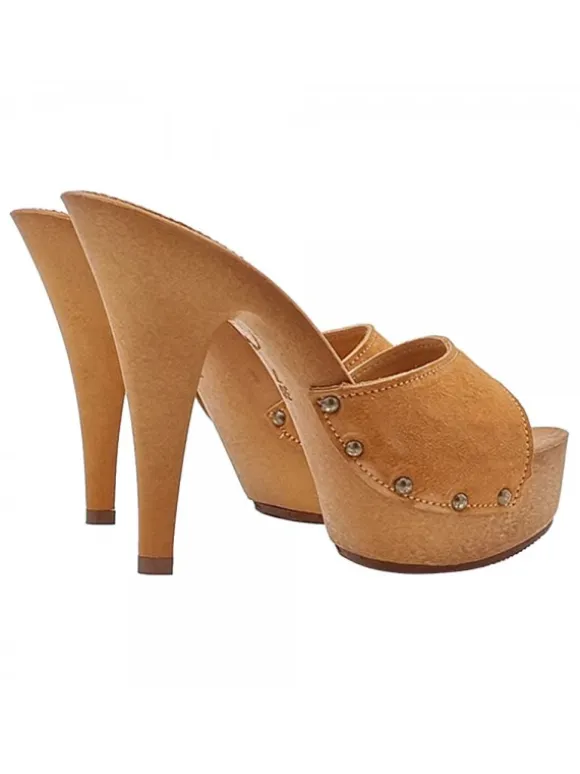Clogs with suede band and 13 heel - Made in Italy - K93001 CAM CAMEL