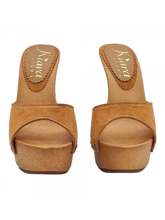Clogs with suede band and 13 heel - Made in Italy - K93001 CAM CAMEL