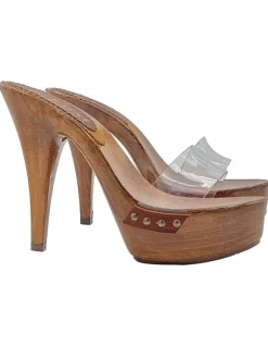 CLOGS WITH TRANSPARENT BAND AND HIGH HEEL
