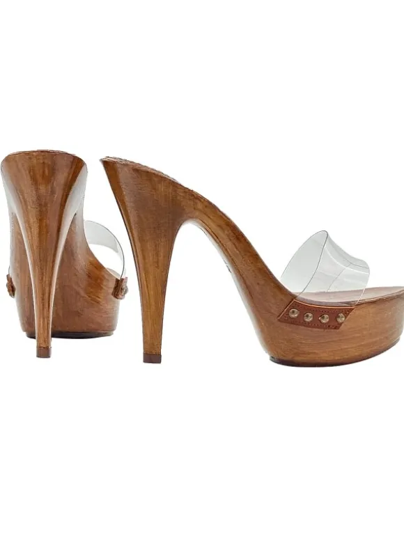 CLOGS WITH TRANSPARENT BAND AND HIGH HEEL