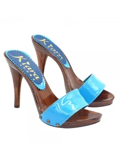 CLOGS WITH TURQUOISE PATENT BAND AND HEEL 12