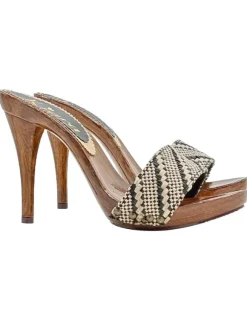 CLOGS WITH TWEED BAND AND STILETTO HEEL