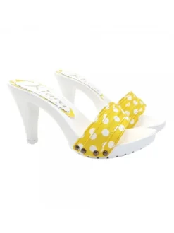CLOGS WITH YELLOW POLKA DOT UPPER HEEL 9