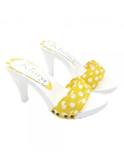 CLOGS WITH YELLOW POLKA DOT UPPER HEEL 9