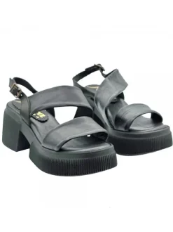 COMFORTABLE BLACK LEATHER PLATFORM SANDALS