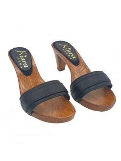 COMFORTABLE BLACK LEATHER CLOGS WITH HEEL 8