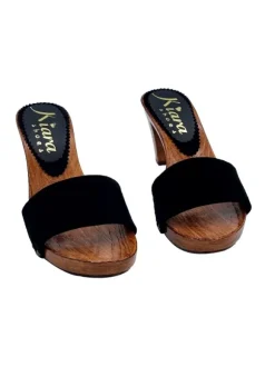 COMFORTABLE BLACK SUEDE CLOGS WITH HEEL 8