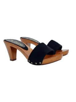 COMFORTABLE BLACK SUEDE CLOGS WITH HEEL 8