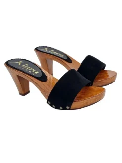 COMFORTABLE BLACK SUEDE CLOGS WITH HEEL 8