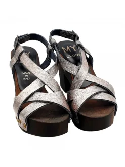 COMFORTABLE CLOGS WITH CROSSED LEATHER BANDS AND STRAP