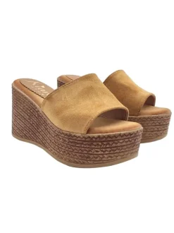COMFORTABLE LEATHER-COLORED SYNTHETIC SUEDE WEDGES