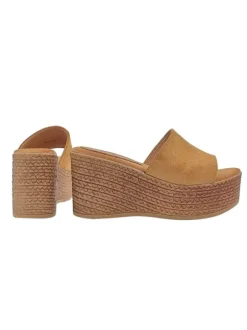 COMFORTABLE LEATHER-COLORED SYNTHETIC SUEDE WEDGES