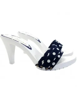 COMFORTABLE WHITE MULES WITH BLUE POIS BAND