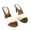 CONFORTABLE FUR HEEL CLOGS WOMAN  WHITE
