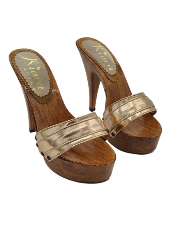 Copper colored women's clogs - Leather upper