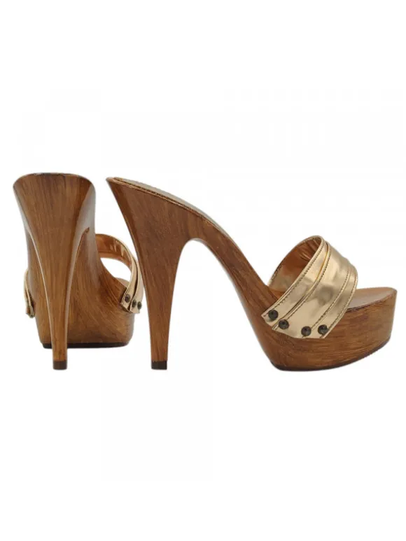 Copper colored women's clogs - Leather upper