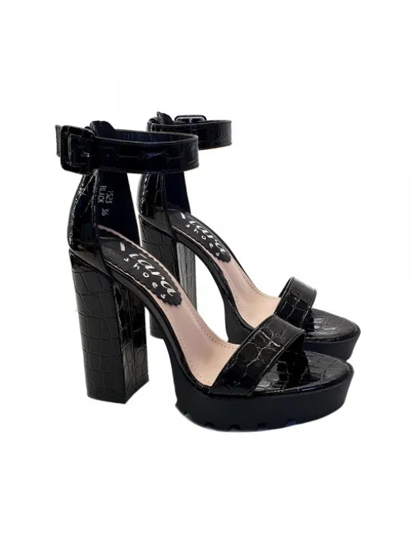CROCODILE BLACK SANDALS HEEL 11
