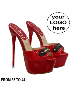 CUSTOMIZED CLOGS IN RED PATENT LEATHER AND STICK HEEL