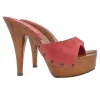 DARK PINK SUEDE CLOGS WITH HIGH HEEL
