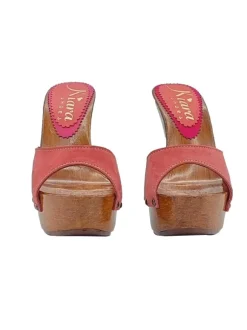 DARK PINK SUEDE CLOGS WITH HIGH HEEL