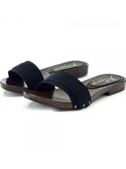 DOUBLE BAND BLACK CLOGS WITH LOW HEEL