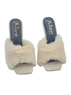 ELEGANT BEIGE SANDALS WITH SYNTHETIC FUR