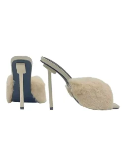 ELEGANT BEIGE SANDALS WITH SYNTHETIC FUR