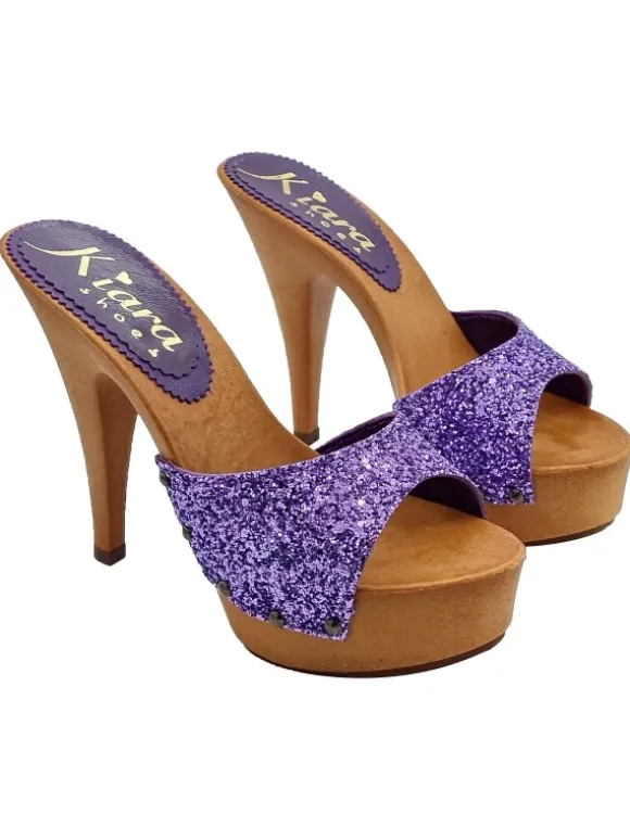 ELEGANT PURPLE GLITTER HIGH HEEL CLOGS