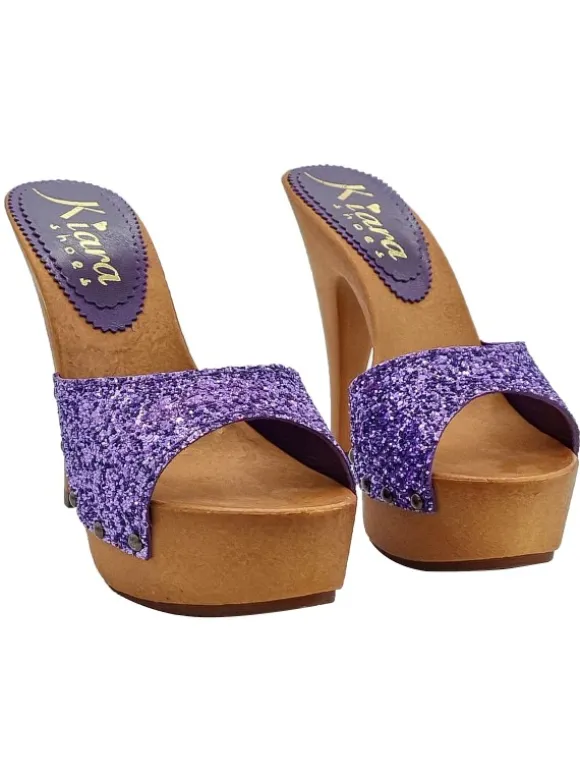 ELEGANT PURPLE GLITTER HIGH HEEL CLOGS