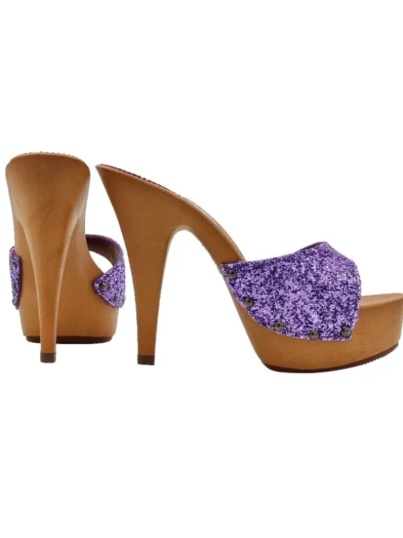 ELEGANT PURPLE GLITTER HIGH HEEL CLOGS