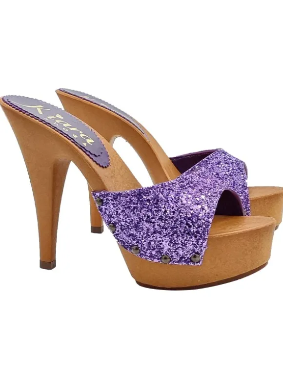 ELEGANT PURPLE GLITTER HIGH HEEL CLOGS
